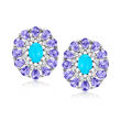 Turquoise, 3.10 ct. t.w. Tanzanite and .40 ct. t.w. White Zircon Earrings in Sterling Silver