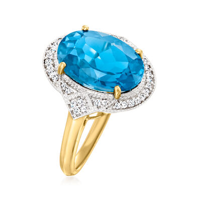 7.25 Carat London Blue Topaz and .23 ct. t.w. Diamond Cocktail Ring in 14kt Yellow Gold