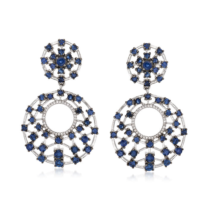 5.50 ct. t.w. Sapphire and .20 ct. t.w. White Zircon Drop Earrings in Sterling Silver