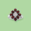 4.00 ct. t.w. Garnet and .30 ct. t.w. White Topaz Flower Ring in Sterling Silver
