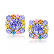 1.30 ct. t.w. Tanzanite and .40 ct. t.w. Multicolored Sapphire Stud Earrings in 18kt Gold Over Sterling