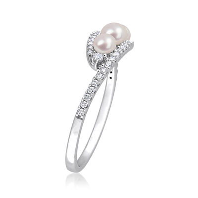 3-4mm Cultured Pearl and .20 ct. t.w. Diamond Swirl Ring in 14kt White Gold