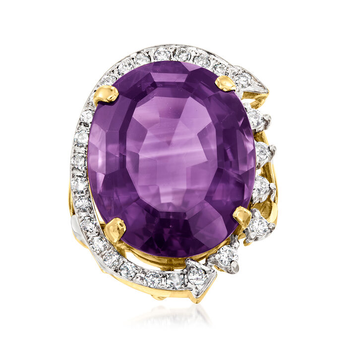 C. 1980 Vintage 27.00 Carat Amethyst Ring with .70 ct. t.w. Diamonds in 14kt Yellow Gold