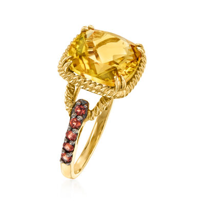 5.00 Carat Citrine and .30 ct. t.w. Garnet Ring in 14kt Yellow Gold