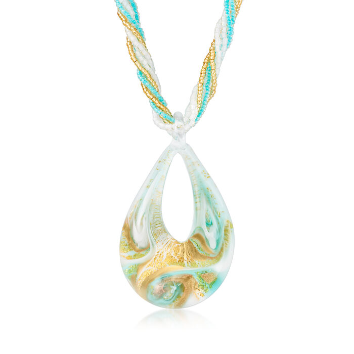 Italian Multicolored Murano Glass Pendant Necklace with 18kt Gold Over Sterling
