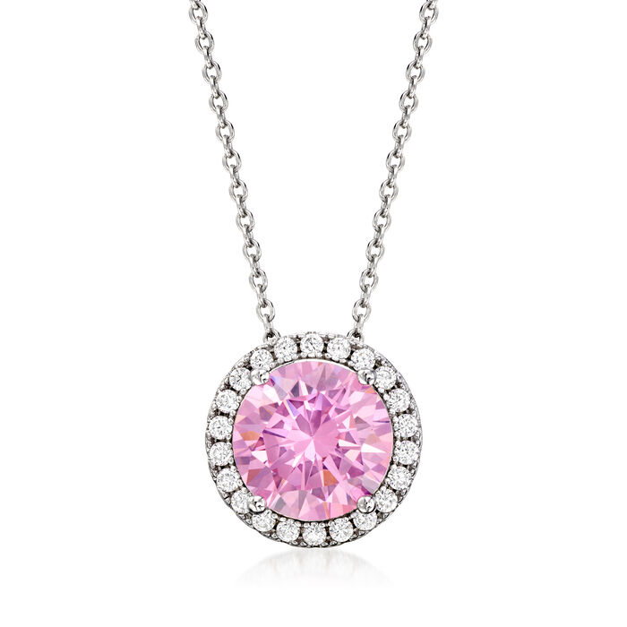 3.50 Carat Simulated Pink Sapphire and .30 ct. t.w. CZ Pendant Necklace in Sterling Silver