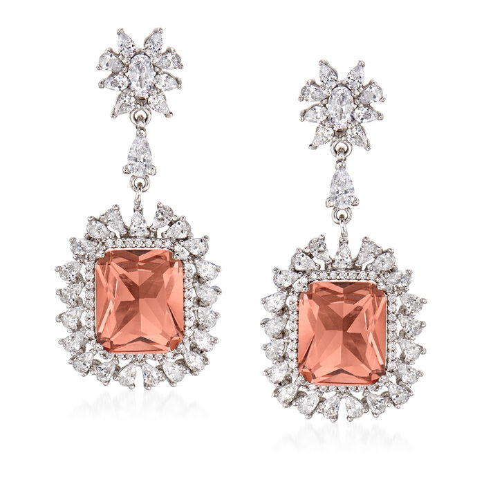 12.00 ct. t.w. Simulated Morganite and 3.65 ct. t.w. CZ Drop Earrings in Sterling Silver