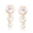 3.5-7mm Cultured Pearl Graduated Trio Drop Earrings in 18kt Gold Over Sterling
