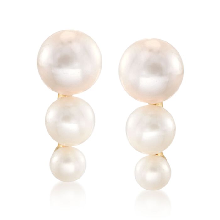 3.5-7mm Cultured Pearl Graduated Trio Drop Earrings in 18kt Gold Over Sterling