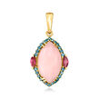 Pink Opal, .22 ct. t.w. Blue Diamond and .20 ct. t.w. Rhodolite Garnet Pendant in 14kt Yellow Gold
