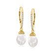 Italian 9-9.5mm Cultured Pearl and .20 ct. t.w. CZ Drop Earrings in 18kt Gold Over Sterling