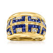 C. 1980 Vintage 3.20 ct. t.w. Sapphire and .12 ct. t.w. Diamond Geometric Ring in 18kt Yellow Gold