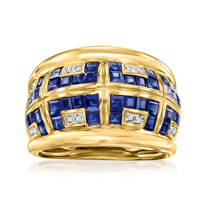 C. 1980 Vintage 3.20 ct. t.w. Sapphire and .12 ct. t.w. Diamond Geometric Ring in 18kt Yellow Gold