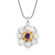 1.10 Carat Amethyst Floral Pendant Necklace in Two-Tone Sterling Silver