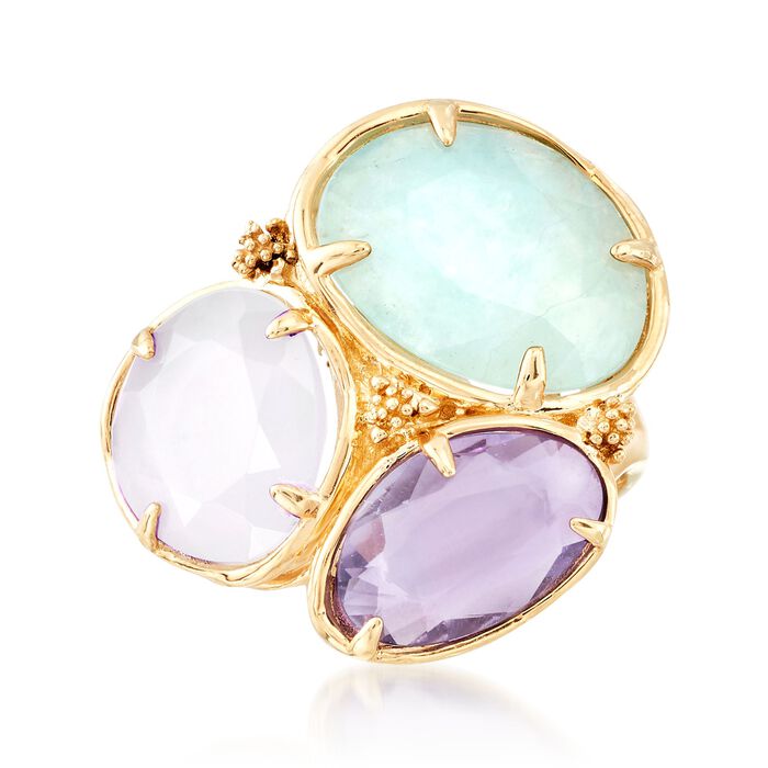 Italian 5.10 ct. t.w. Multi-Stone and Chalcedony Ring in 18kt Yellow Gold