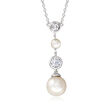 3.5-8mm Cultured Pearl and .30 ct. t.w. CZ Necklace in Sterling Silver