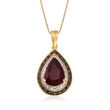 4.10 Carat Garnet and .20 ct. t.w. Red and White Diamond Pendant Necklace in 18kt Gold Over Sterling