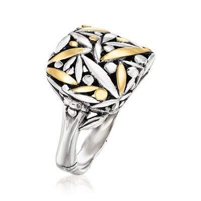 Sterling Silver and 18kt Yellow Gold Bali-Style Leaf Ring