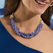 310.00 ct. t.w. Tanzanite Necklace with 4.5-5.5 mm Cultured Pearls in 18kt Yellow Gold Over Sterling