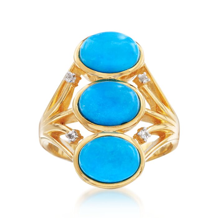 Stabilized Turquoise Ring with White Topaz Accents in 14kt Gold Over Sterling