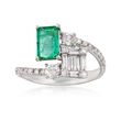 1.10 Carat Emerald and .83 ct. t.w. Diamond Bypass Ring in 18kt White Gold
