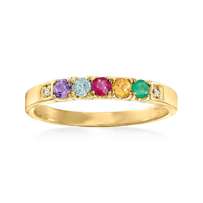 Personalized Ring with Diamond Accents in 14kt Gold – 3 to 7 Birthstones D05963