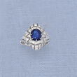 C. 1990 Vintage 2.28 Carat Sapphire and 1.25 ct. t.w. Diamond Filigree Ring in 18kt White Gold