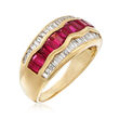 C. 1980 Vintage 1.35 ct. t.w. Ruby and .55 ct. t.w. Diamond Ring in 18kt Yellow Gold