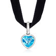 2.00 Carat Swiss Blue Topaz Heart Choker Necklace with Sterling Silver and Black Velvet Cord