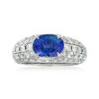 C. 1990 Vintage 2.45 Carat Blue Tanzanite and 1.55 ct. t.w. Diamond Ring in Platinum