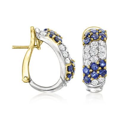 C. 2000 Vintage 2.00 ct. t.w. Sapphire and 1.00 ct. t.w. Diamond Curved Earrings in Platinum and 18kt Yellow Gold