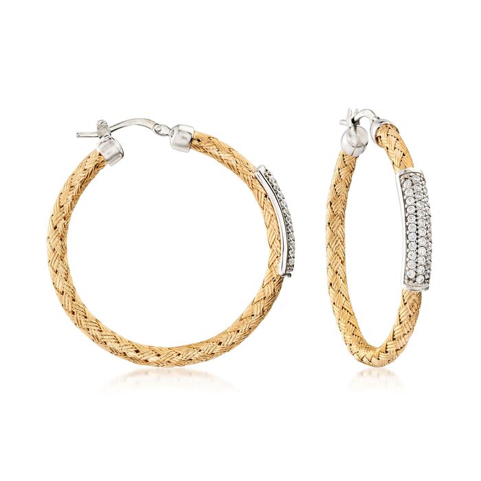 Charles Garnier &quot;Nardini&quot; .65 ct. t.w. CZ Station Hoop Earrings in Two-Tone Gold