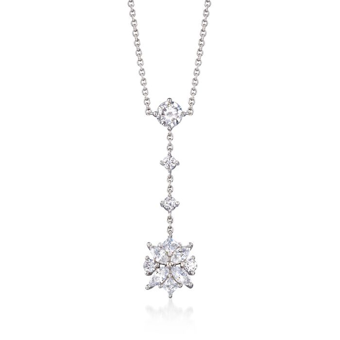 1.50 ct. t.w. Multi-Cut CZ Floral Drop Necklace in Sterling Silver