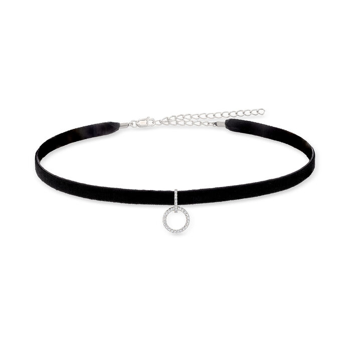.12 ct. t.w. Diamond Circle Pendant Choker Necklace with Black Velvet Cord and Sterling Silver