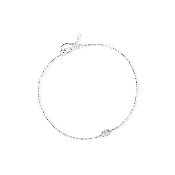 Sterling Silver Hamsa Hand Anklet with Diamond Accents in Sterling Silver