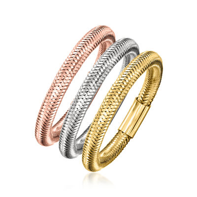 Italian 14kt Tri-Colored Gold Jewelry Set: Three Mesh Rings