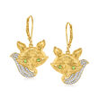 .20 ct. t.w. Diamond Fox Drop Earrings with Tsavorite Accents in 18kt Gold Over Sterling