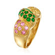 C. 1990 Vintage 75.00 ct. t.w. Tsavorite and 1.30 ct. t.w. Multicolored Sapphire Ring in 18kt Yellow Gold