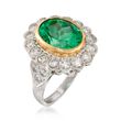 C. 1990 Vintage 4.50 Carat Emerald and 1.45 ct. t.w. Diamond Ring in 18kt Two-Tone Gold