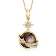 Black Mother-of-Pearl and .10 ct. t.w. Diamond Celestial Pendant Necklace in 18kt Gold Over Sterling