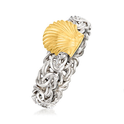 Sterling Silver and 14kt Yellow Gold Seashell Byzantine Ring