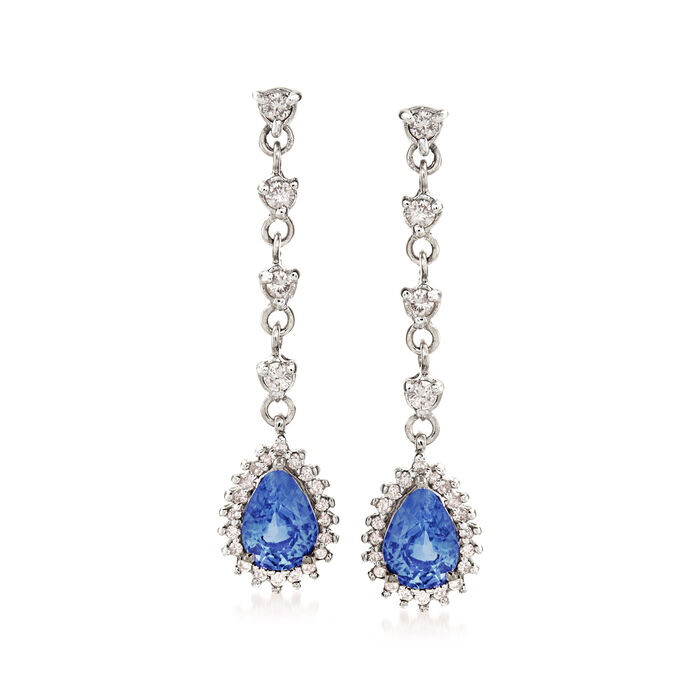 1.70 ct. t.w. Sapphire and .48 ct. t.w. Diamond Drop Earrings in 14kt White Gold