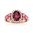 1.30 Carat Rhodolite Garnet and .10 ct. t.w. Pink Tourmaline Ring with .20 ct. t.w. White Zircon in 18kt Rose Gold Over Sterling