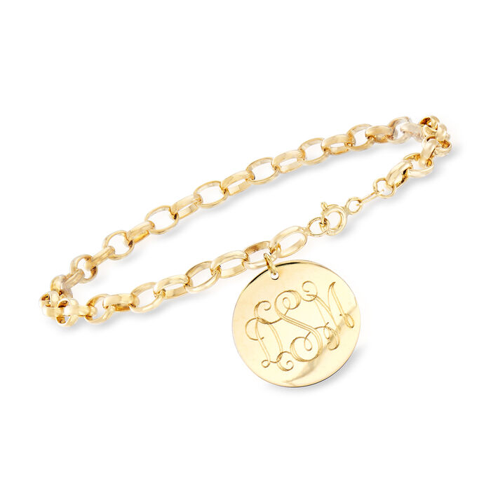 14kt Yellow Gold Personalized Disc Cable-Link Bracelet