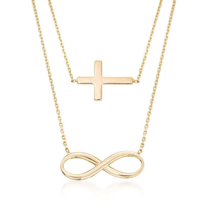14kt Yellow Gold Infinity and Cross Symbol Layered Necklace