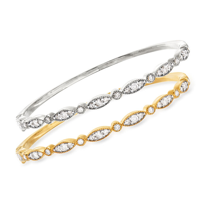 2.60 ct. t.w. Diamond Jewelry Set: Two Bangle Bracelets in Sterling Silver and 18kt Gold Over Sterling