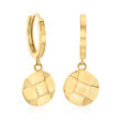 14kt Yellow Gold Basketweave Round Disc Drop Earrings