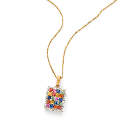 2.00 ct. t.w. Multicolored Sapphire and .16 ct. t.w. Diamond Pendant in 14kt Yellow Gold