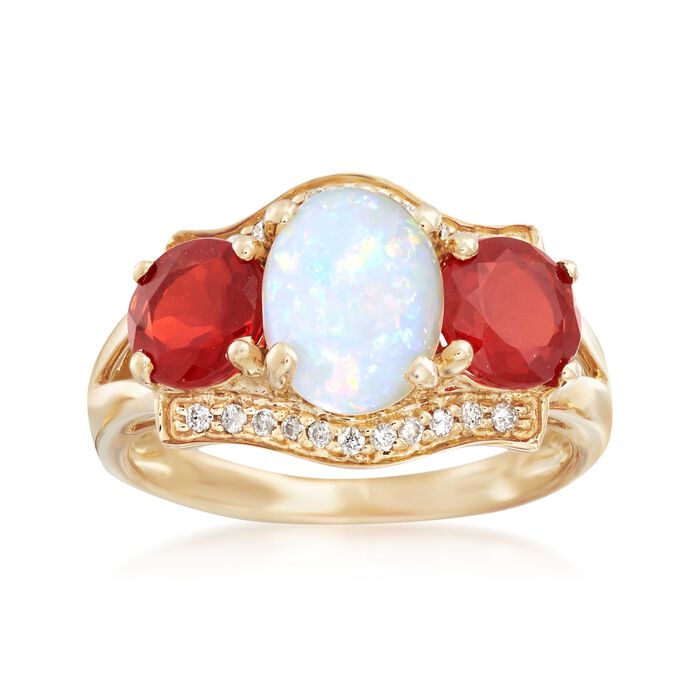 Australian White and Orange Opal Ring with Diamond Accents in 14kt Yellow Gold
