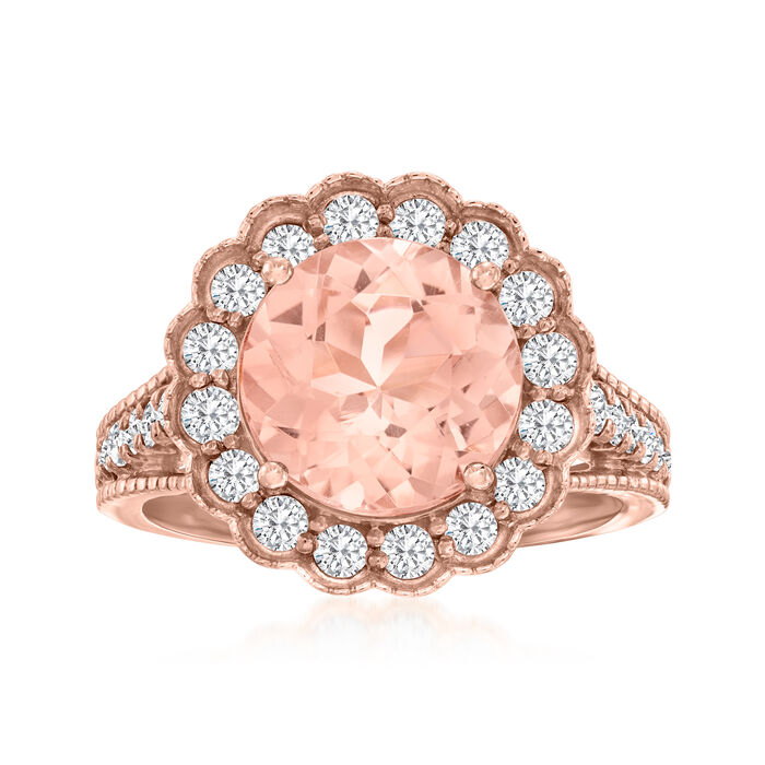 3.80 Carat Morganite Halo Ring with .80 ct. t.w. Diamonds in 18kt Rose Gold